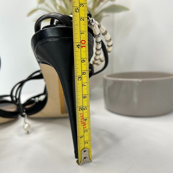 Sam Edelman Scarlette Leather Beaded Ankle Wrap Heels Black/Pearl Women's 9 M - Picture 13 of 14